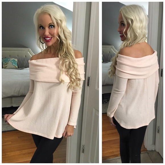❤️LAST 1! Blush Ribbed Off Shoulder Tunic - Picture 3 of 4